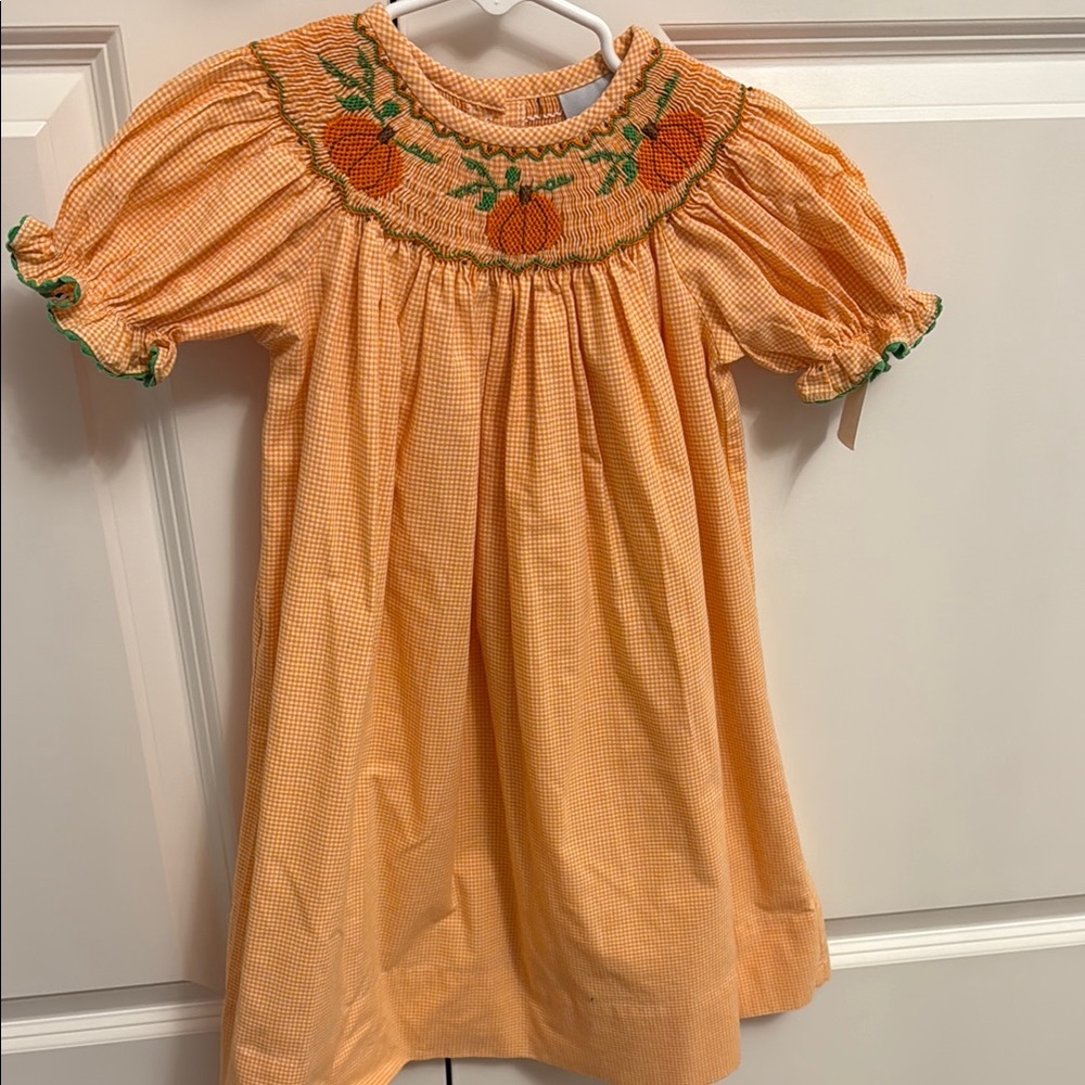 Orange Smocked Kids Dress